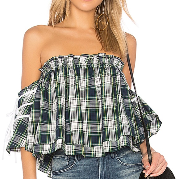 Marissa Webb Revolve Leona Plaid Off Shoulder Top - Picture 4 of 4